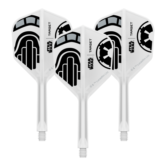 Target Star Wars K-Flex Stormtrooper No6 Flights Abgebildet ist ein Dartflügel-Set im Star Wars Design mit dem Namen 'Stormtrooper No6 Flights Intermediate 26mm'. Das Set eignet sich für den Austausch von Dartflügeln.