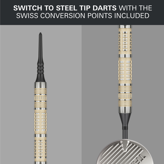 Target Dimitri Van Den Bergh 95K Softdarts - 19g Abgebildet ist das Produkt Target Dimitri Van Den Bergh 95K Softdarts - 19g. Diese weichen Darts sind hochwertig verarbeitet und eignen sich für präzises Spiel.