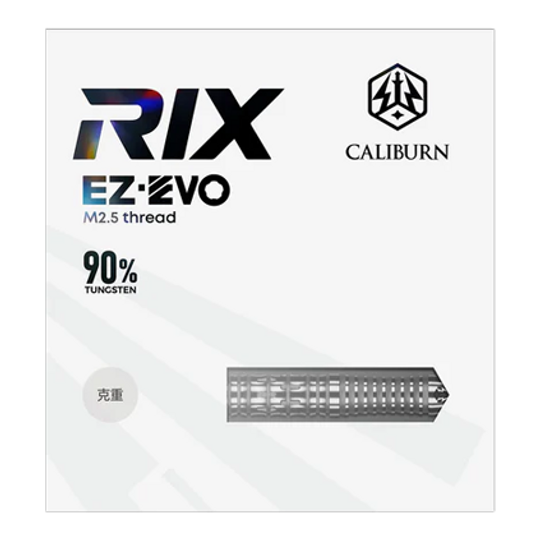 Das Bild zeigt die Caliburn Rix EZ-EVO R2 Steeldarts. Die Darts sind aus einer anderen Perspektive abgebildet.