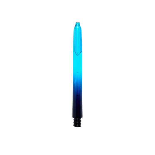 Pentathlon Vignette Plus Shafts schwarz/cyan Das Bild zeigt einen Pentathlon Vignette Plus Shaft in den Farben Schwarz und Cyan. Der Schaft hat ein Farbverlauf-Design, das von unten nach oben von Schwarz zu Cyan wechselt.