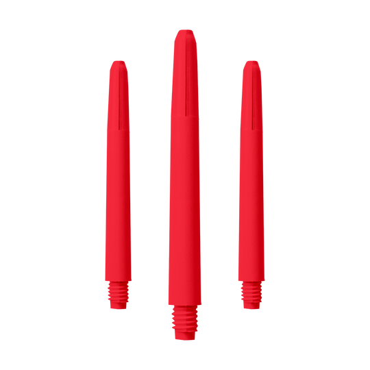 Das Bild zeigt drei rote Nylon-Schäfte. Sie sind in einer aufrechten Position nebeneinander angeordnet.