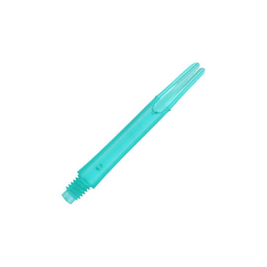 L-Style L-Shafts Locked Straight - Emerald 260 Das Bild zeigt einen geraden, durchsichtigen, grünen Dart-Schaft. Der Schaft hat ein Schraubgewinde an einem Ende und ist 39 mm lang.