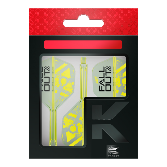 Hier sieht man die Target K-Flex Luke Littler Fallout No6 Flights. Diese Flights sind speziell für das Darts-Spiel entwickelt.