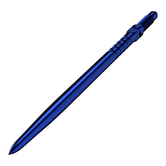Auf dem Bild ist das Dart-Zubehör BU57715_BullsNL_Convertible_Points_RingedGrip_Blau_40mm_2 zu sehen. Es zeigt eine blaue Dartspitze mit charakteristischem Ringed Grip.