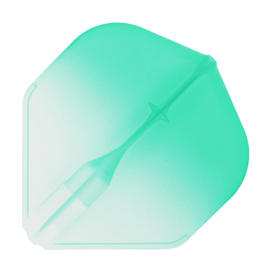 Das Bild zeigt ein Dartflight in einer grün-transparenten Farbe. Das Flight hat eine leicht abgeschrägte, kühle Zwei-Ton-Optik.