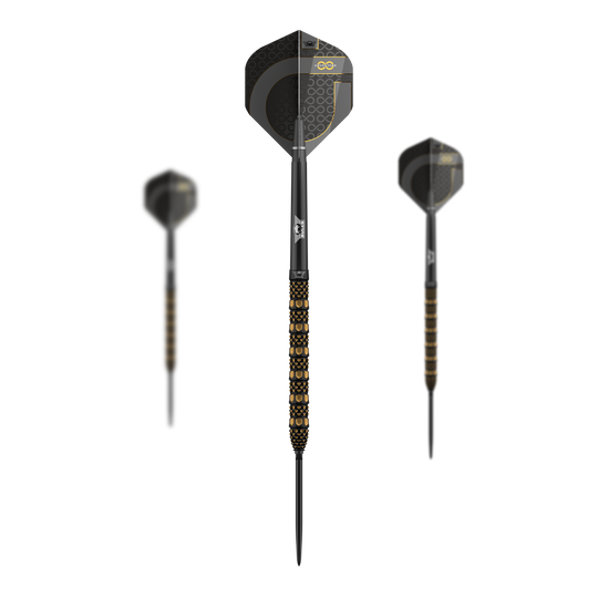 Bulls NL Advantage 95 Rail Convertible Point Steeldarts Abgebildet ist ein Set Bulls NL Advantage 95 Rail Convertible Point Steeldarts. Es werden mehrere Darts präsentiert.