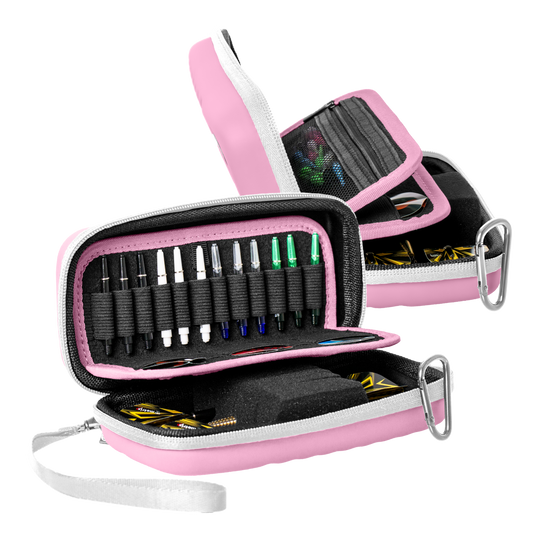 Hier sieht man das Bulls Orbis S Dartcase in Pink aus einer anderen Perspektive. Das Dartcase bietet Schutz und Ordnung für Dartutensilien.