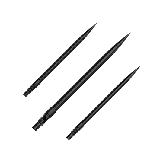 Harrows Quick Point Dartspitzen - Schwarz Ein Set aus schwarzen QuickPoint Dartspitzen mit 40 mm Länge. Die Dartspitzen liegen auf einer neutralen Oberfläche.