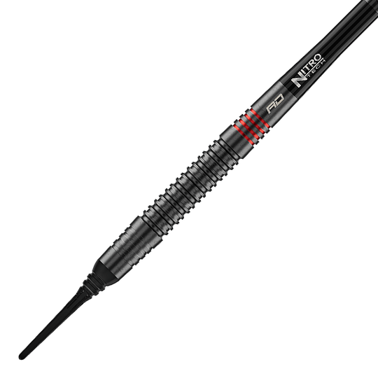 Red Dragon Jonny Clayton RD-ADV Softdarts - 18g Die Abbildung zeigt die Red Dragon Jonny Clayton RD-ADV Softdarts - 18g. Ein einzelner Softdart wird seitlich gezeigt.