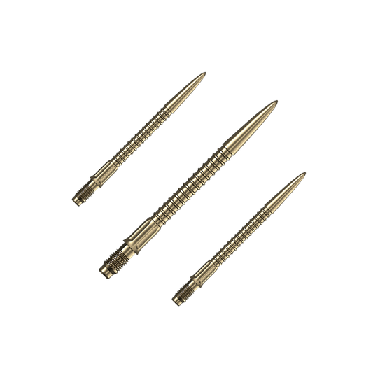 Mission R2.5 Rapid Point GV1 Dartspitzen - Gold Ein Set goldener Dartspitzen ist auf dem Bild zu sehen. Das Set ist für Dartpfeile gedacht.