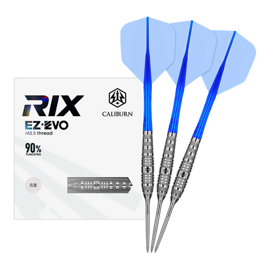 Caliburn Rix EZ-EVO R3 Steeldarts Dieses Bild zeigt die Caliburn Rix EZ-EVO R3 Steeldarts in voller Ansicht. Das Produkt ist auf Präzision und Balance ausgelegt.