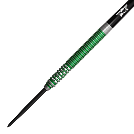 Bulls NL Liam Maendl Lawrance Steeldarts - 23g Der abgebildete Dart ist der "Bulls NL Liam Maendl Lawrance Steeldarts - 23g". Er hat ein grünes, geriffeltes Griffstück und eine schwarze Spitze.