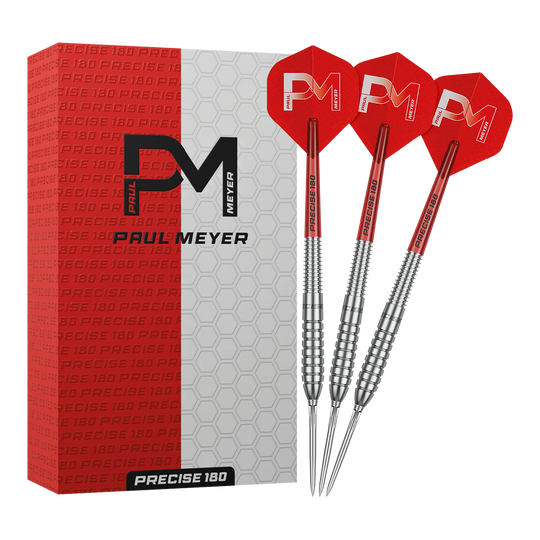 Precise 180 Paul Meyer Version 1 Steeldarts Das Bild zeigt die Precise 180 Paul Meyer Version 1 Steeldarts. Ein Satz Steeldarts, ideal für Dartspieler.
