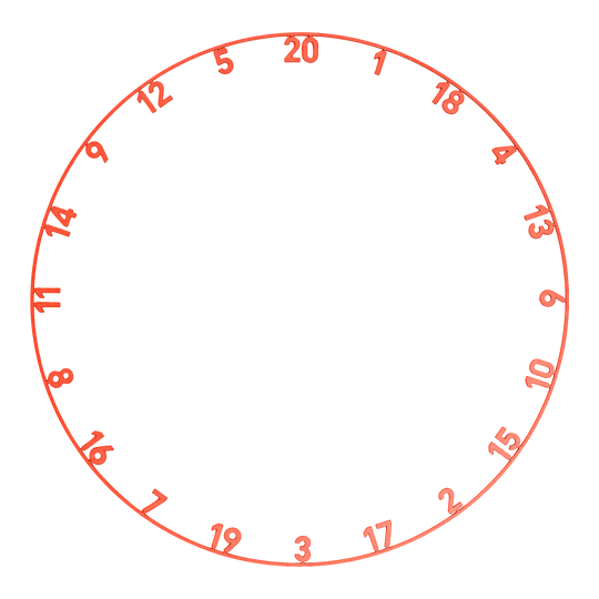 Precise 180 OnePiece Lasercut Zahlenring Das Bild zeigt einen Zahlenring mit Lasercut-Design in Inferno Red. Dieses Zubehör gehört zum Darts-Sport.