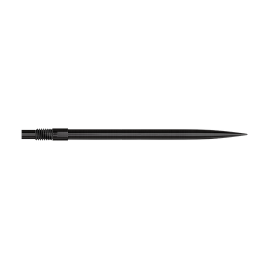 Harrows Quick Point Dartspitzen - Schwarz Schwarze Dartspitzen mit einer Länge von 40 mm sind zu sehen. Sie liegen sortiert auf einer hellen Fläche.
