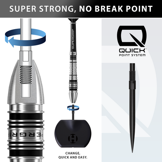 Harrows Supergrip Bomb Quick Point Steeldarts Auf dem Bild sieht man die Harrows Supergrip Bomb Quick Point Steeldarts. Diese Darts sind ideal für ambitionierte Dartspieler.