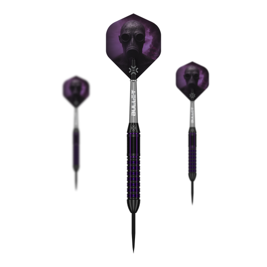 Bullet Toxic Brass Steeldarts - 23g Das Bild zeigt das Set Bullet Toxic Brass Steeldarts - 23g. Das Set enthält mehrere Steeldart-Pfeile aus Messing.