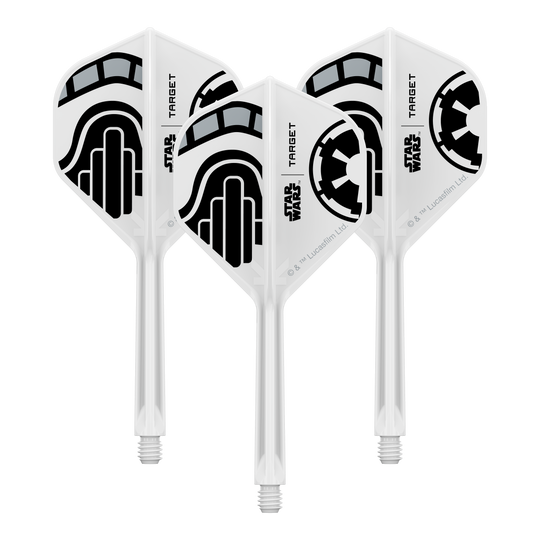 Target Star Wars K-Flex Stormtrooper No2 Standard Flights Das Bild zeigt ein Set von Dart-Flights der Star Wars KFlex Stormtrooper No2 Standard Serie. Diese Version ist medium und hat eine Länge von 33 mm.