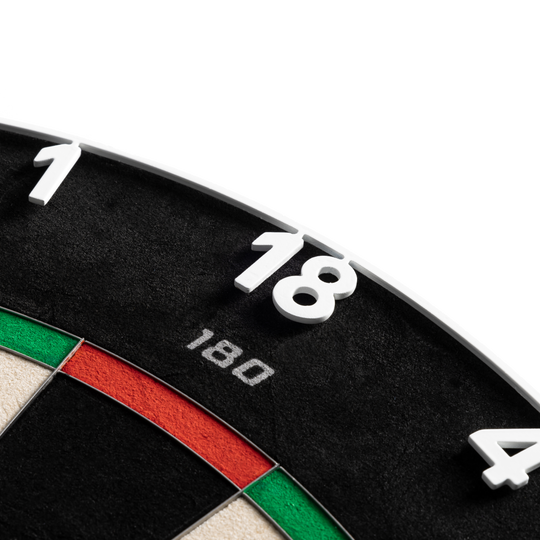 Precise 180 Endorphine Steeldartboard mit Nummernring - Classic White Das Precise 180 Endorphine Steeldartboard mit Nummernring in Weiß ist auf dem Bild zu erkennen. Die hochwertige Steeldartscheibe eignet sich für den professionellen Einsatz.