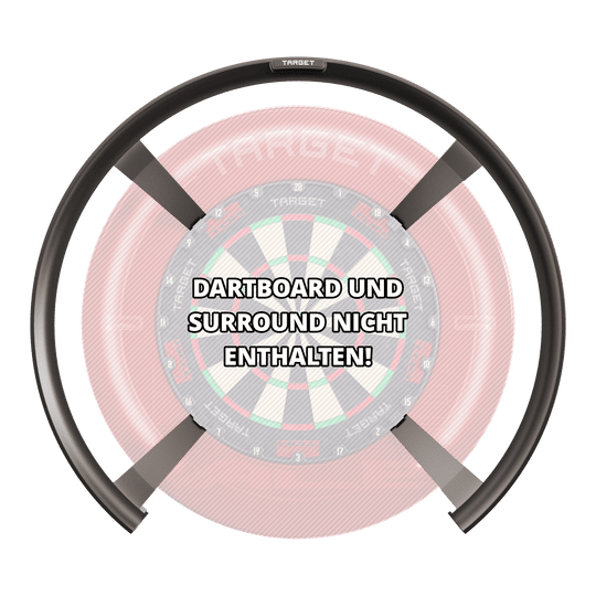 Das Bild zeigt das Produkt "Target OMNI Auto-Scoring-System" vor einem Dartboard. In der Mitte steht der Hinweis: "DARTBOARD UND SURROUND NICHT ENTHALTEN!"
