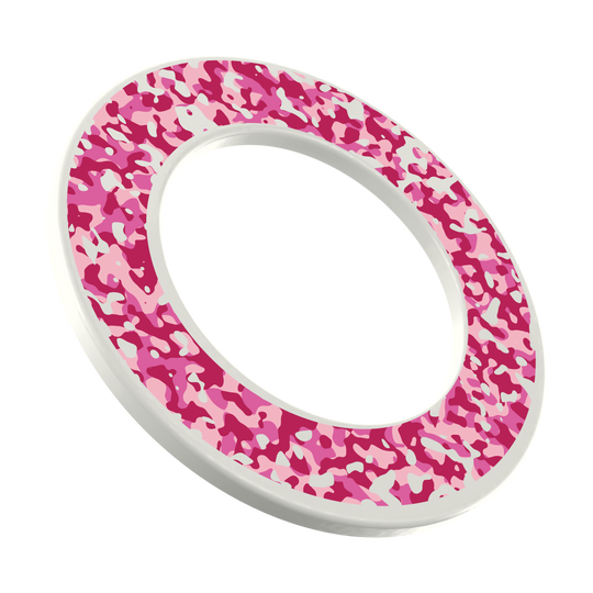 McDart Camo Dartboard Surround Das Bild zeigt ein Dartboard-Surround in Pink Camouflage. Dieses Produkt schützt die Wand und sieht farbenfroh aus.
