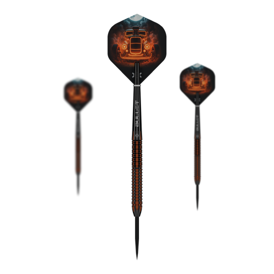 Bullet Hotrod Steeldarts Auf dem Bild sind Bullet Hotrod Steeldarts zu sehen. Die Steeldarts wurden für Präzision und Leistung im Dartspiel entwickelt.