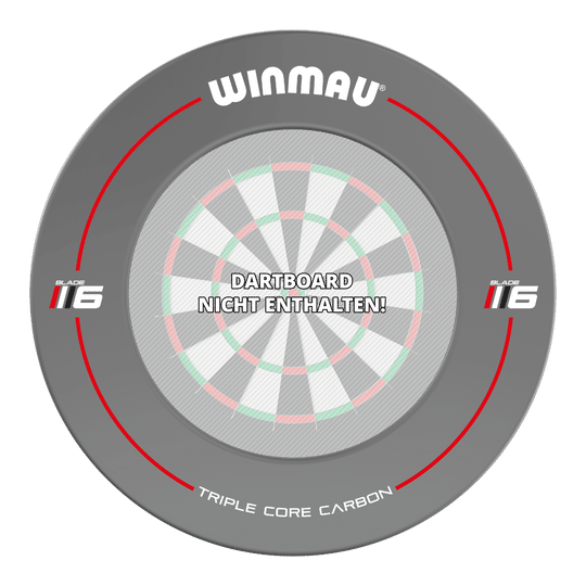Das Bild zeigt einen grauen Winmau Blade 6 Dartboard Surround. In der Mitte steht: "Dartboard nicht enthalten!"