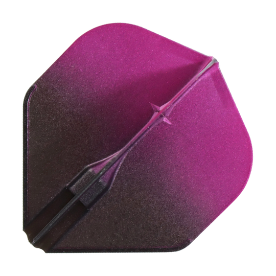 Das Bild zeigt ein Dart-Flugblatt in den Farben Schwarz und Pink. Es hat eine zweifarbige Gestaltung mit einer markanten, modernen Form.