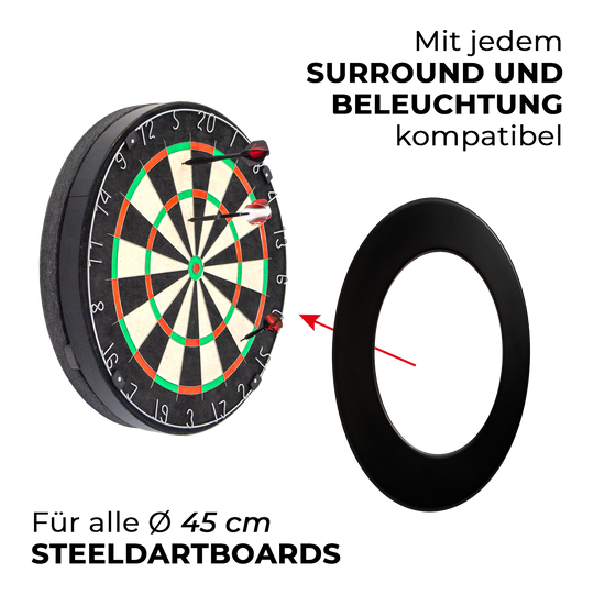 Kompakter Schallschutz Karella für Steeldartboards Dies ist der kompakte Schallschutz Karella für Steeldartboards. Der Schallschutz hilft, den Lärm beim Dartspiel zu verringern.