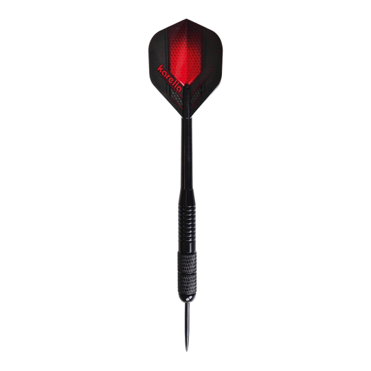 Karella Black Brass Steeldarts - 21g Zu sehen sind die Karella Black Brass Steeldarts mit 21g. Das Produkt besteht aus Messing und ist in Schwarz gehalten.