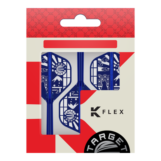 Hier sind die Target Japan K-Flex Blue Limited No2 Standard Flights abgebildet. Die Flights haben eine typische Standardform und sind blau.