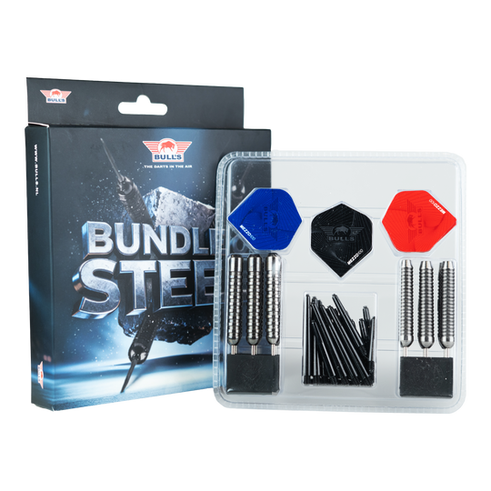 Bulls NL Bundle Of Steel - 4 Sets Brass Steeldarts Das Bild zeigt das Produkt Bulls NL Bundle Of Steel - 4 Sets Brass Steeldarts. Es handelt sich um ein Set aus vier Messing-Steeldart-Sets.