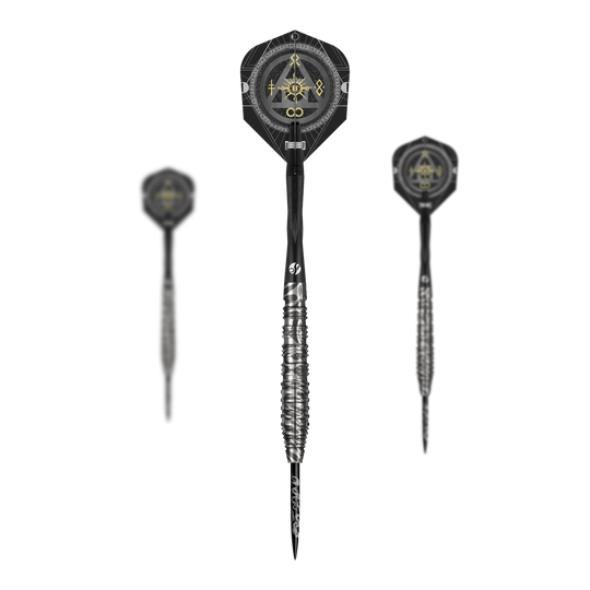 Shot Alchemy Runstel Steeldarts Das Bild zeigt das Set der Shot Alchemy Runstel Steeldarts. Es handelt sich um ein Set hochwertiger Steeldarts.