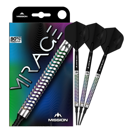 Mission Mirage Softdarts - 20g Mission Mirage Softdarts - 20g sind auf diesem Bild zu sehen. Das Bild zeigt die Darts in voller Ansicht.