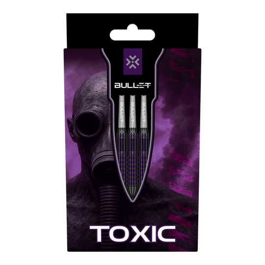 Bullet Toxic Brass Steeldarts - 23g Das Bild zeigt drei Bullet Toxic Brass Steeldarts - 23g. Sie sind aus Messing gefertigt und wiegen jeweils 23 Gramm.