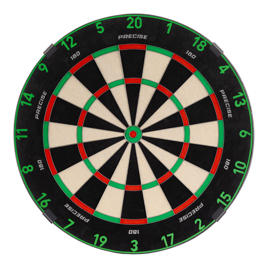Precise 180 Endorphine Steeldartboard mit Nummernring - Emerald Green Zu sehen ist ein Precise 180 Endorphine Steeldartboard mit Nummernring. Es bietet ein klassisches Dartboard-Design.