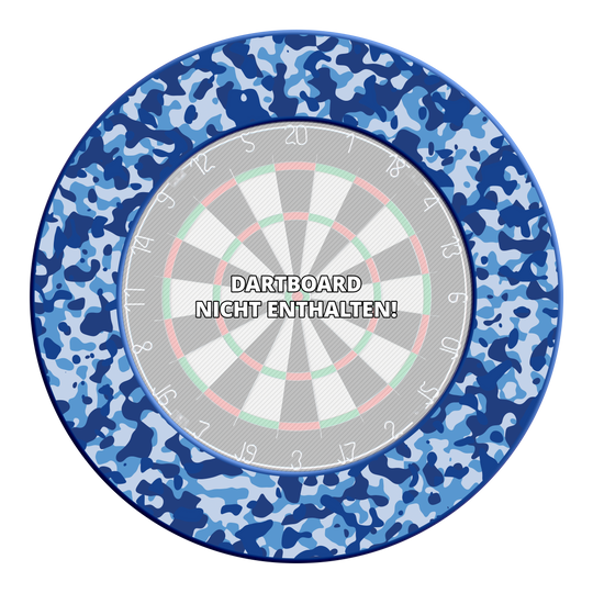 McDart Camo Dartboard Surround Das Foto zeigt das DBS-CAMO6 McDart Camo Dartboard Surround in Marine-Blau. Es dient als schützende Umrandung für Dartboards.