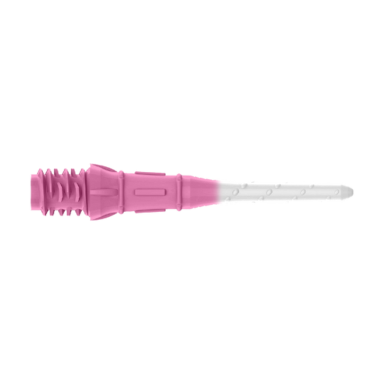 L-Style Premium Two Tone Lippoints (30er Pack)-Pink/Weiß Das Bild zeigt eine zweifarbige Dartspitze in Pink und Weiß. Der vordere Teil ist weiß, während der hintere Teil in Pink gehalten ist.