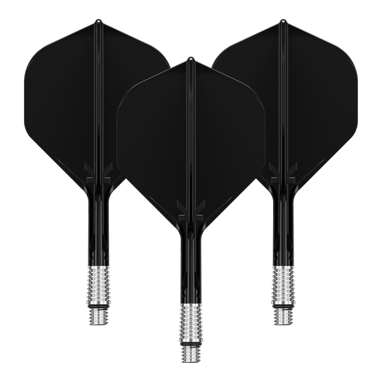Ein Dart-Flight in schwarzer Farbe, etwa 26 mm groß. Das Produktbild zeigt die Standardform des Dart-Flights.