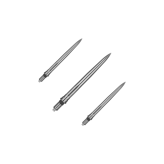Caliburn EZ-EVO Dartspitzen - Smooth - Silber Das Bild zeigt ein Set aus glatten silbernen Dartspitzen. Die Spitzen sind ordentlich nebeneinander angeordnet.