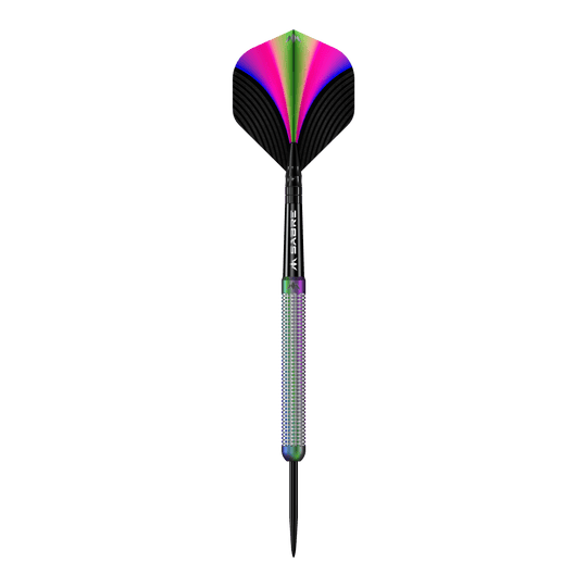 Mission Aurora Coral PVD Steeldarts - 23g Das Bild zeigt den Mission Aurora Coral PVD Steeldart mit einem Gewicht von 23g. Der Dartpfeil hat bunte, schillernde Farben und ein modernes Design.