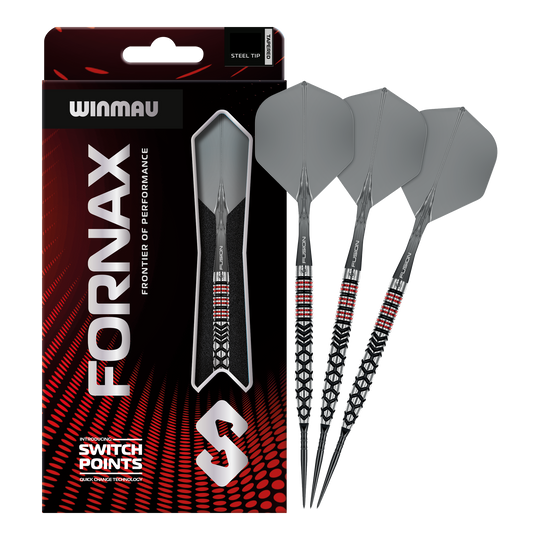 Winmau Fornax Tapered Switch Point Steeldarts Das Bild stellt die Winmau Fornax Tapered Switch Point Steeldarts dar. Sie sind hochwertige Steeldarts für ambitionierte Spieler.