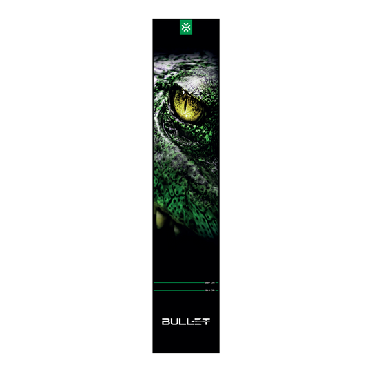 Bullet Gator Dartmatte Abgebildet ist die Bullet Gator Dartmatte. Sie dient als Schutzmatte beim Darts und zeigt wichtige Spielfeldmarkierungen.
