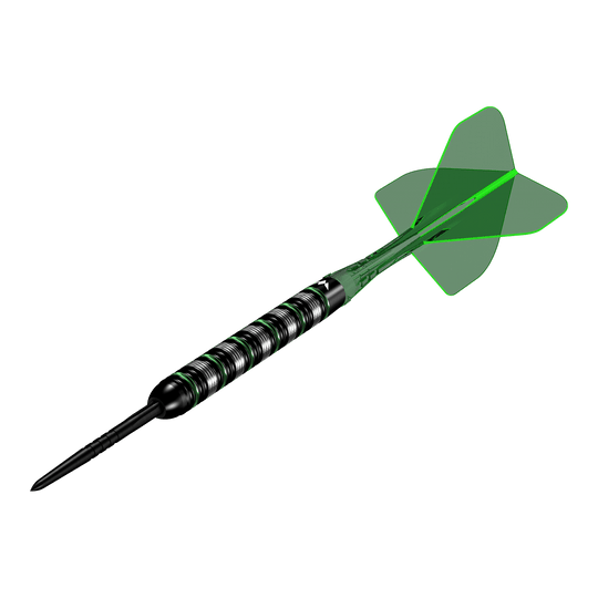 Mission Moldavite Steeldarts - 23g Mission Moldavite Steeldarts - 23g wird aus einer anderen Perspektive gezeigt. Die Darts zeichnen sich durch ein grünes Designelement aus.