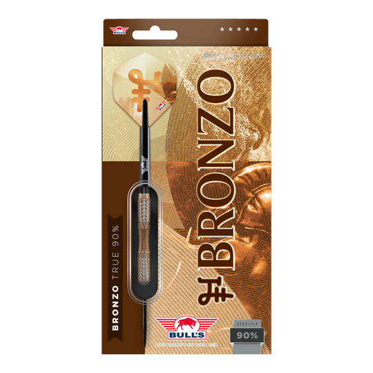 Hier sieht man die Bulls NL Bronzo True Steeldarts - 23g. Die Steeldarts sind in traditioneller Form gestaltet.