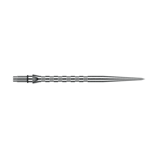 Winmau Switch Point Groove Steeldartspitzen - Silver Effect Gezeigt wird eine Winmau Switch Point Groove Steeldartspitze in silberner Ausführung mit 40mm Länge. Die Spitze ist gut zu erkennen und wirkt hochwertig verarbeitet.