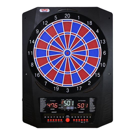 Bulls NL Universum Pro Light Elektronisches Dartboard - Blau Rot Das Bild zeigt das Bulls NL Universum Pro Light Elektronisches Dartboard in Blau und Rot. Es handelt sich um ein elektronisches Dartboard für präzises Spielen.