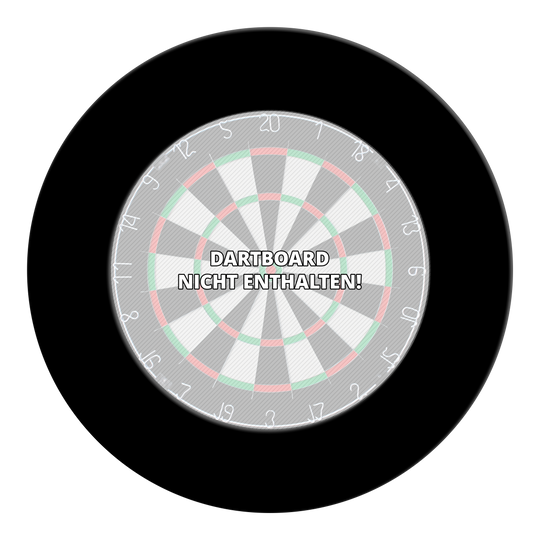 McDart Dartboard Surround Auf dem Bild ist ein schwarzer Steeldartboard-Surround zu sehen. Das Zubehör wird zum Schutz der Wand um die Dartscheibe verwendet.