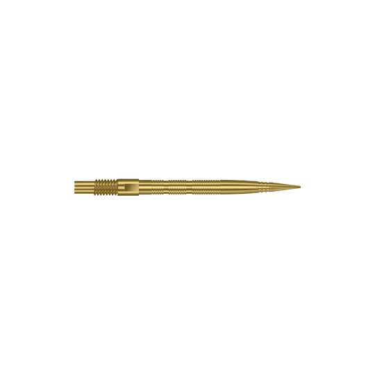 Harrows Quick Point Micro Ridge Dartspitzen - Gold Das Bild zeigt goldene MicroRidge Dartspitzen in 26 mm Länge. Die Dartspitzen gehören wahrscheinlich zur Quick Point Serie von Harrows.