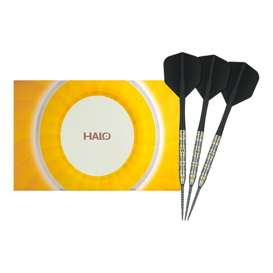 Caliburn Halo H1 Steeldarts - 22,5 g Gezeigt wird ein vollständiges Set der Caliburn Halo H1 Steeldarts - 22,5 g. Die hochwertigen Pfeile sind ideal für den Dartsport.